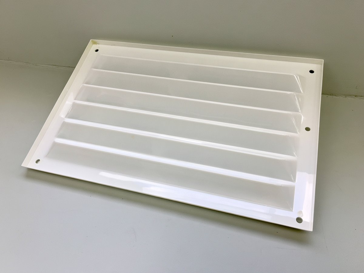 Opal white polycarbonate louvre panel with broad sawtooth slats — thermoformed