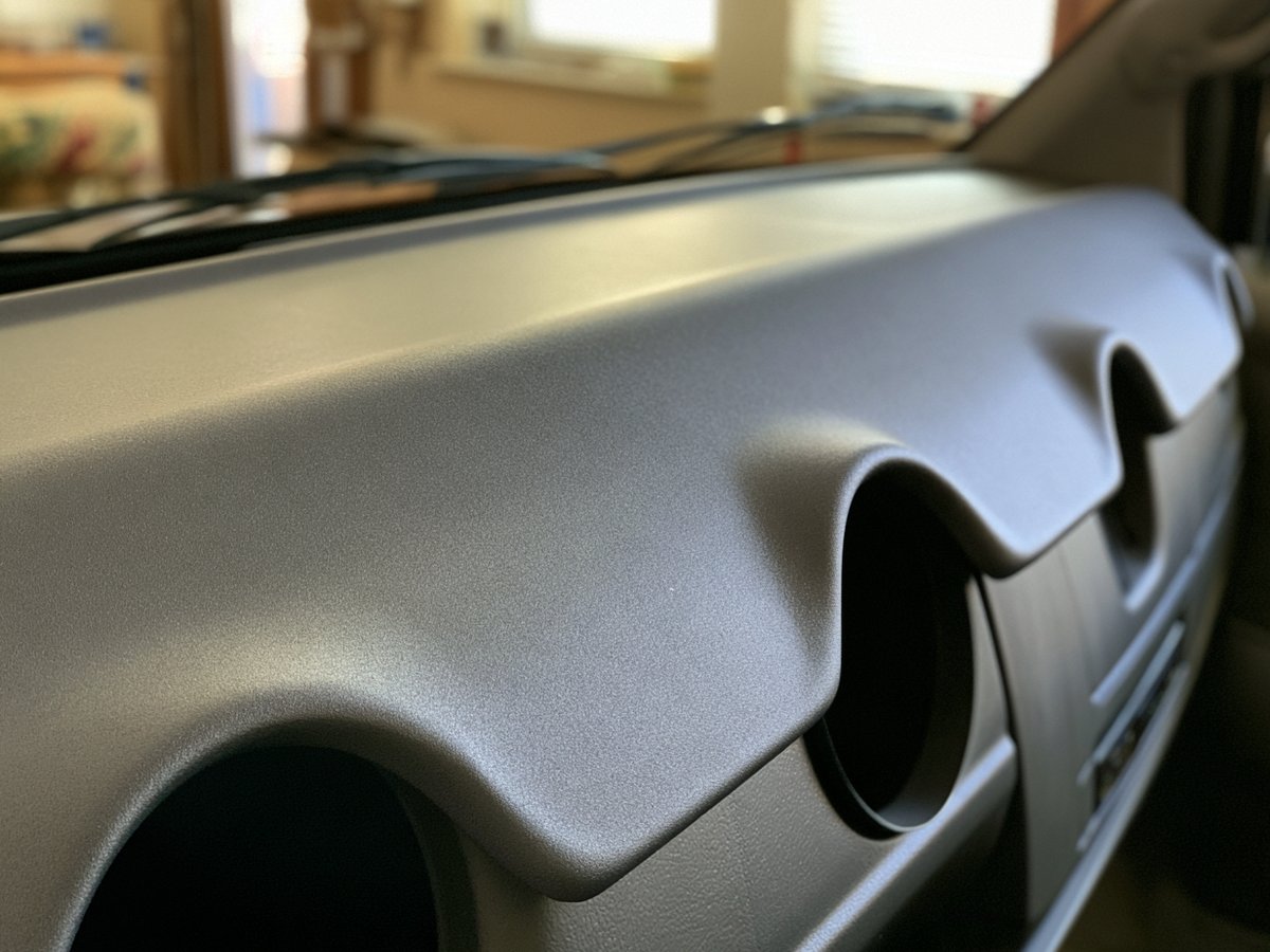 Grey textured dashboard cover fitted in a utility vehicle cabin